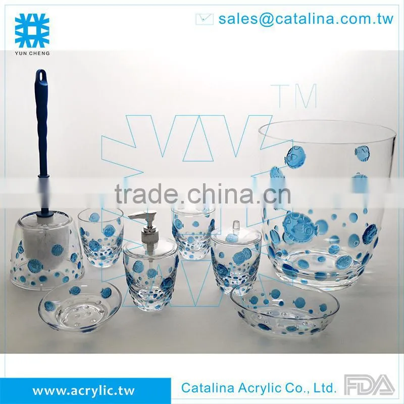 3D Bubble Fish Pattern Cotton Jar Toothbrush Holder Lotion Dispenser Soap Dish Tumbler Acrylic Bathroom Supplies