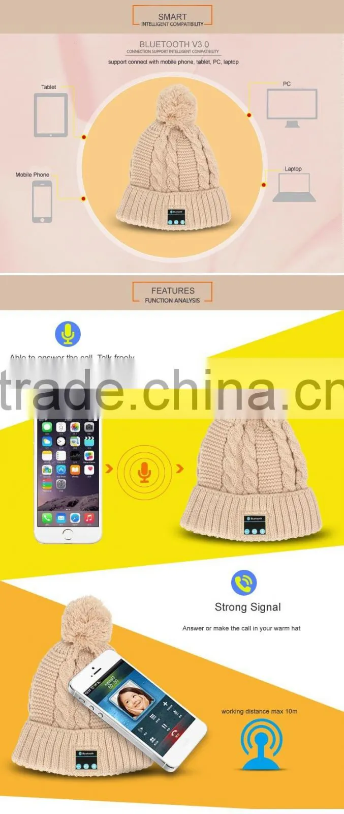 Bluetooth music Hat,Winter warm keep Knitted Cap with Wireless Stereo Headphone answer call