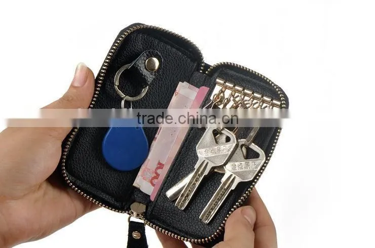 Womens Leather Key Chain Credit Card holder Cash Wallet
