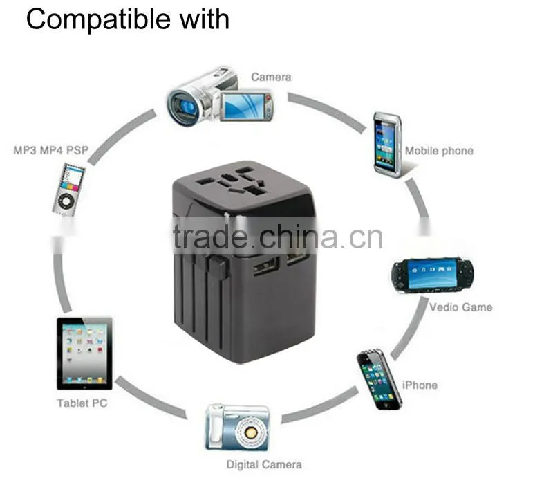 jiushang UK/ EU US/ AU 2500MA french plug adaptor lighten to usb plug adaptor cable plug adaptor