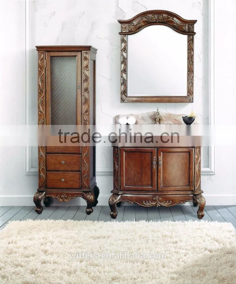 2016 Small Corner Bathroom Decor Quartz Stone Counter Top Solid Wood Modern Bathroom VanityWTS240