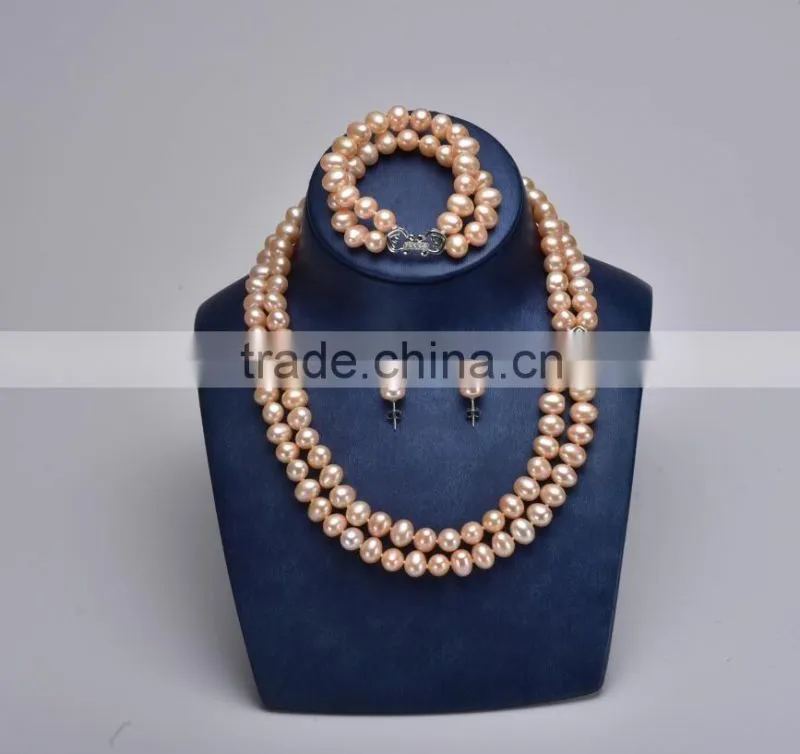 2016 European Style Fashion Faux Pearl Jewelry Sets 2 Rows With Earrings