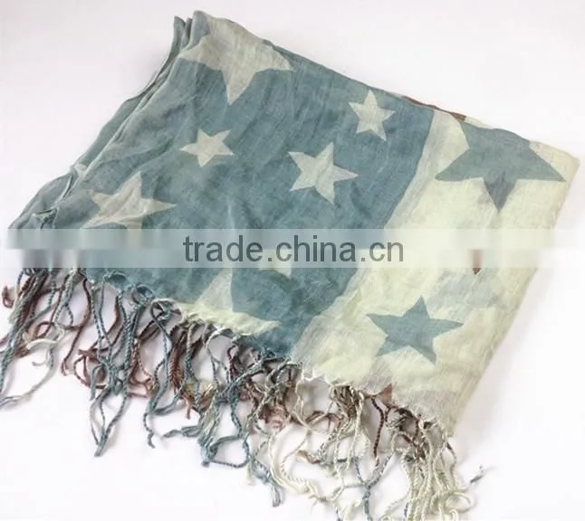 100% viscose star printed tassel scarf