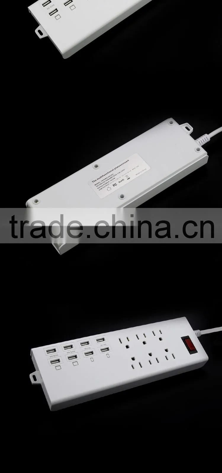 Desktop Multiple USB Charging Station Surge Protected Outlets Power Strip