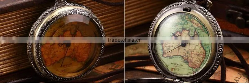 Vintage Australia Map Pendant Fob Necknace Chain Quartz Pocket Sport Watch