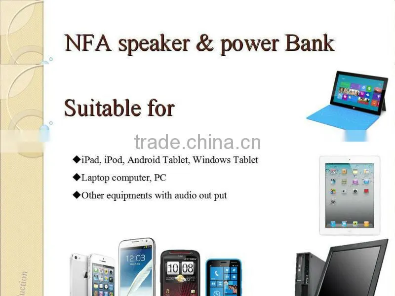 Near Fashion Field Audio(NFA) Amplifying Magic Wireless Speaker Power Bank for iphone 5 Samsung HTC mobile phone 5000mAh