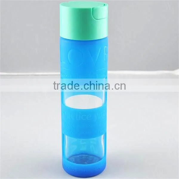 Light blue glass water bottle silicone protective cover