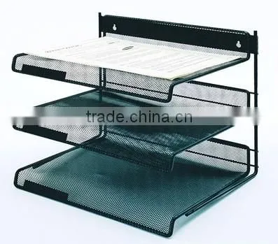 Black 3-Tier Metal Mesh Collection Desk Shelf Paper Tray Organizer