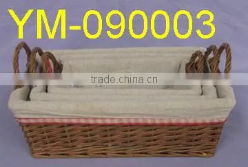 Unpeeled willow storage baskets with lining