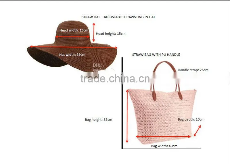 2015 paper straw sun hat and bag set