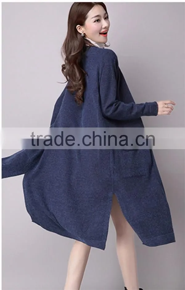 New elegant products pocket longline navy knit sweater cardigan women 2016