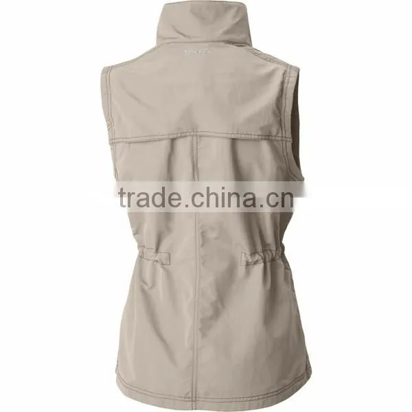 New designed 2016 fitness women's woven washing vest with YKK zippers