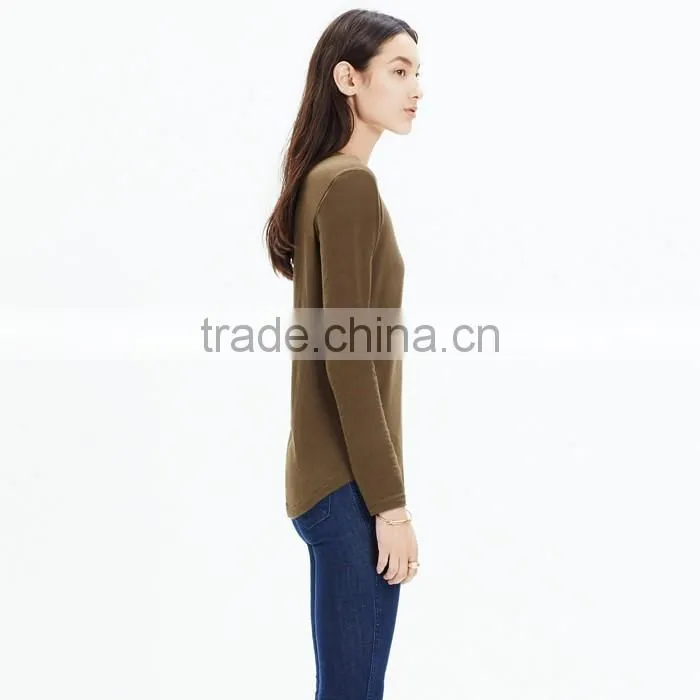 Pure color slub long-sleeve crewneck t shirt for women