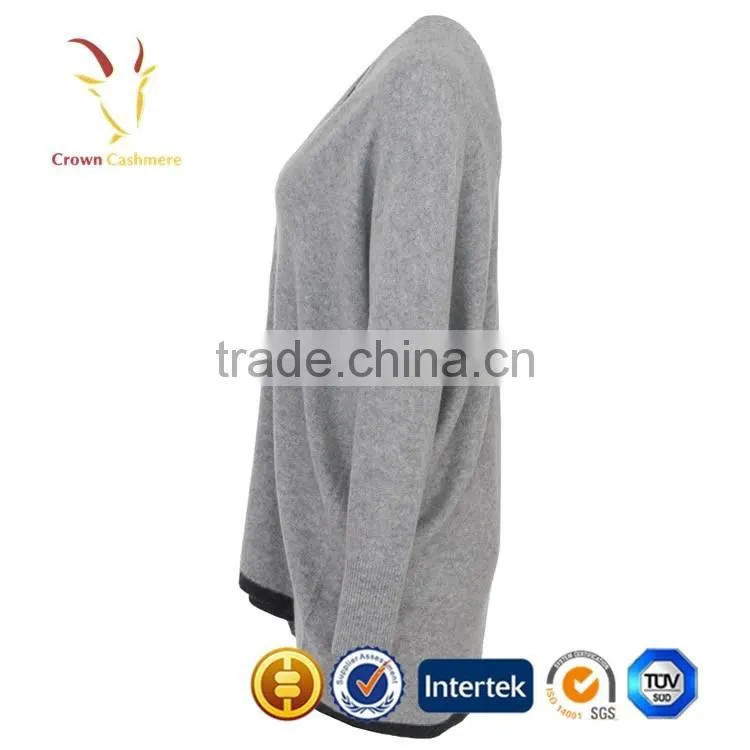 Grey Deep V Neck Black Cardigan Women