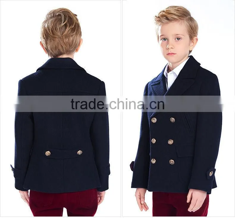 ELPA 2015 Fashion charm kids warm long wool overcoat winter dress boy wool coat with fur collar