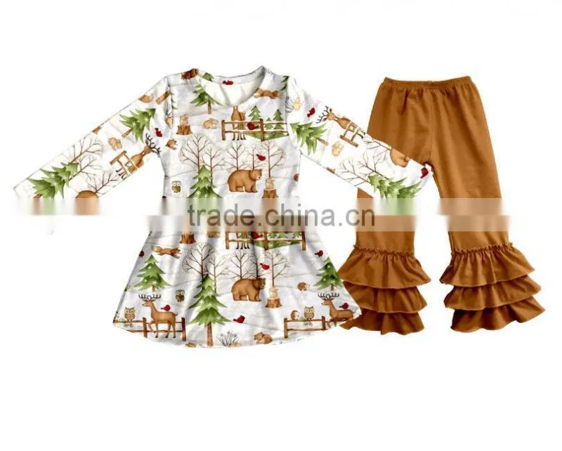 Popular fashion christmas boutique deer clothes baby clothes girls clothing sets kids boutique clothing factory