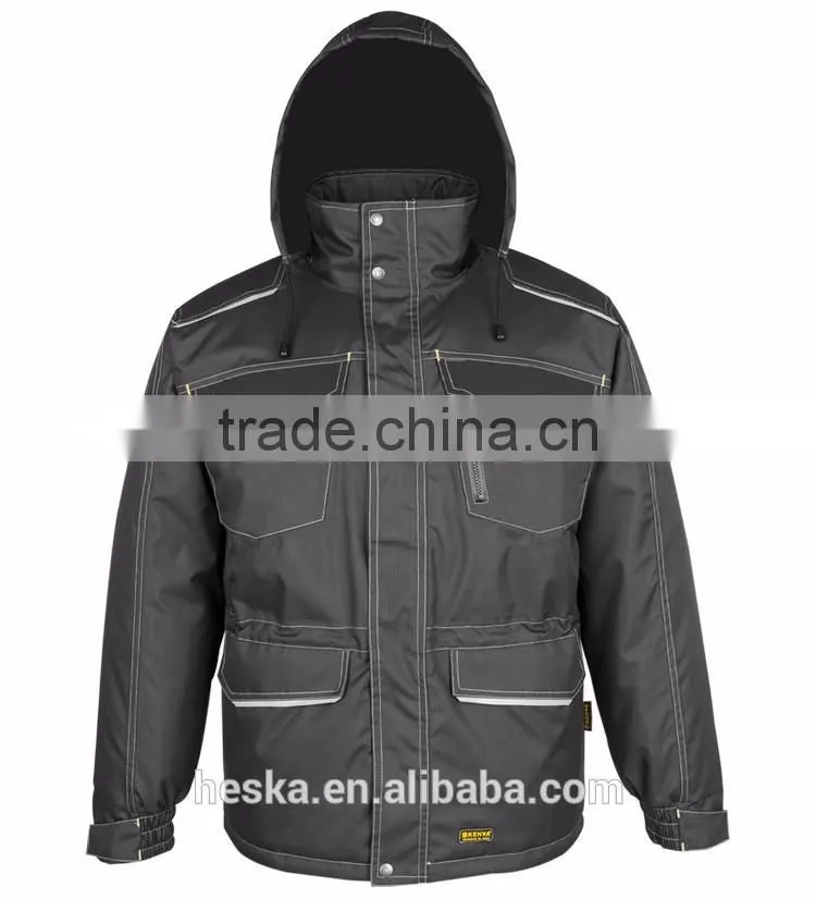Winter blue workwear mens padded working parka jacket with oxford EN343