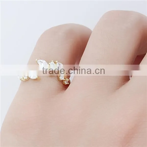 White Copper Open Rings Gold Plated Leaf