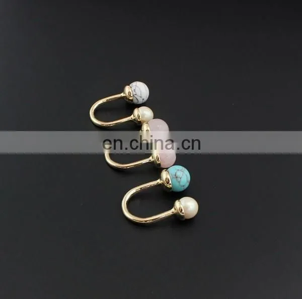 U-shaped Rose Quartz and Turquoise Pearl Rings Spring Travelling Rings