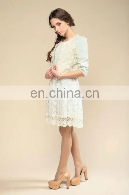 fashion 3D stereo flowers embroidery half sleeve dress