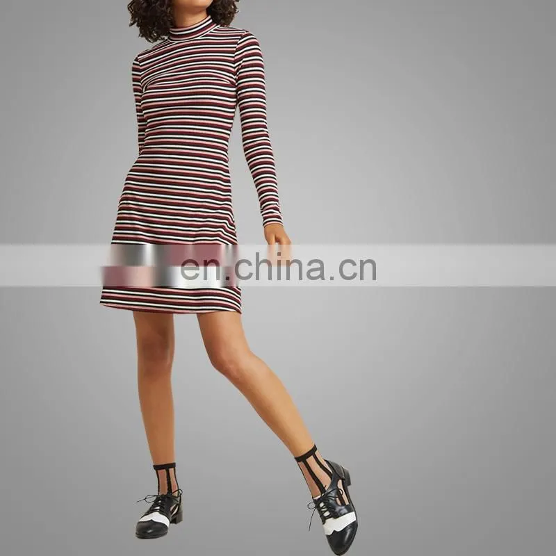 Fashion Design Knit Fabric Striped Slim Mini Dress For Young Girls Plus Size Dress