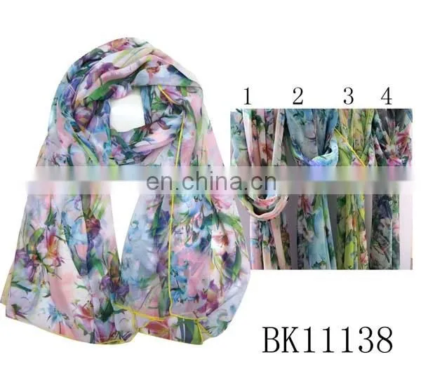 2015 fashion spring summer wholesale women nice print chiffon shawl blue georgette scarves