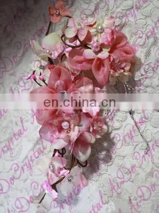 Aidocrystal pink hari flower crown, Rustic wedding hair accessories, Bridal headpiece, Floral headband