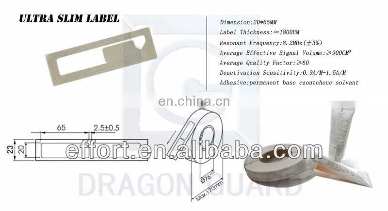 RF 8.2mhz security soft tags 4x4 clothing tag EAS RF LABEL with high quality