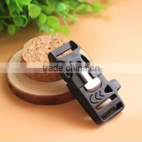 Outdoors Fire Starter Side Release Whistle Survival Buckle Flint Starter Black