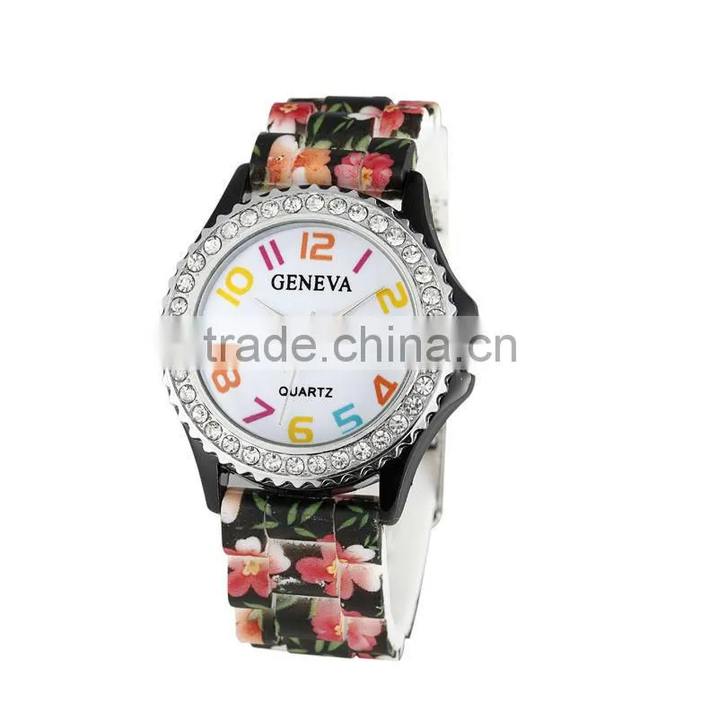 2015 japan movt high grade print flower woman watches