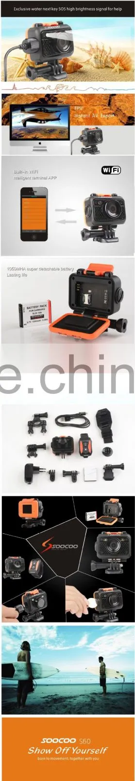 Brand new wifi sport camera with HD resolution,waterproof to 60 meters without case