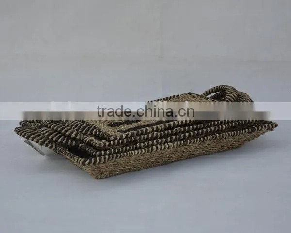 set of 4 rectangular shape handmade seagrass trays with handle