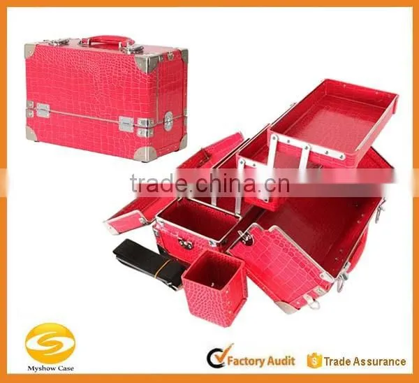 7 Makeup Box 3 Column Dff301 Crocodile Pink Beauty Cosmetics & Professional Makeup Train Case