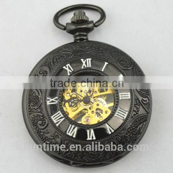 erotic automaton pocket watch Black hollow engraving quartz automatic pocket watch
