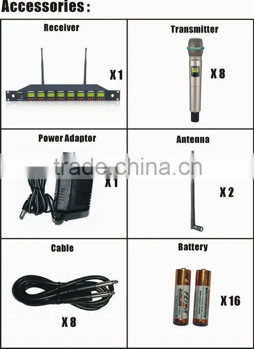 OK-8 UHF/PLL 8 Channel wirelesss microphone system