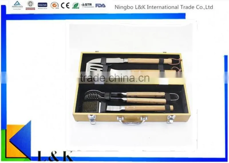 stainless steel bbq tools bbq tools/bbq tool set/bbq set wood box