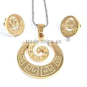 Earring & necklace women circle pendant jewelry set stainless steel jewelry