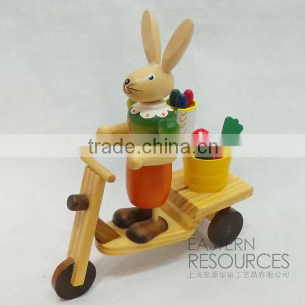 Painted Wooden Rabbit Couple with Scooter for Table Easter Decoration