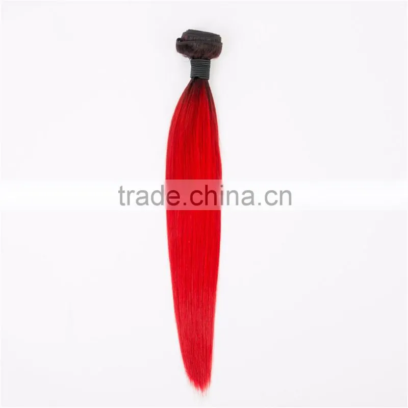 Cheap ombre human hair extension from 8" to 28" black and red ombre hair