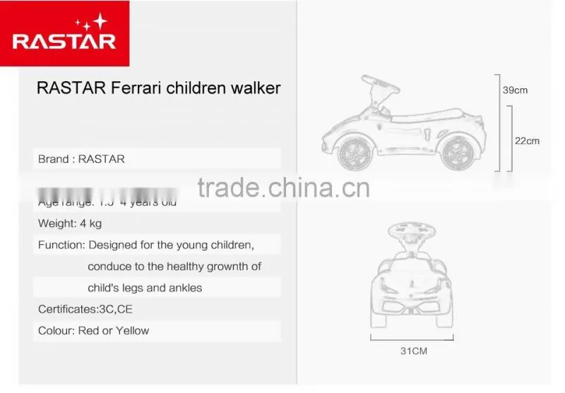 Rastar toy shopping Ferrari licensed ride on car baby walker toy car