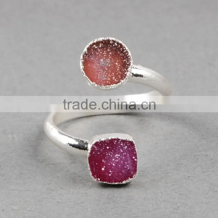 Druzy wrapped stone ring in sterling silver gems ring silver rings with cheap price