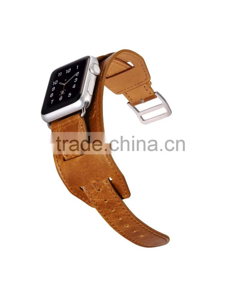 ICARER Double bukle Genuine Leather Watch Band For 38mm Apple Watch Bracelet with 3 Wear Method with watchband connector MT-4831