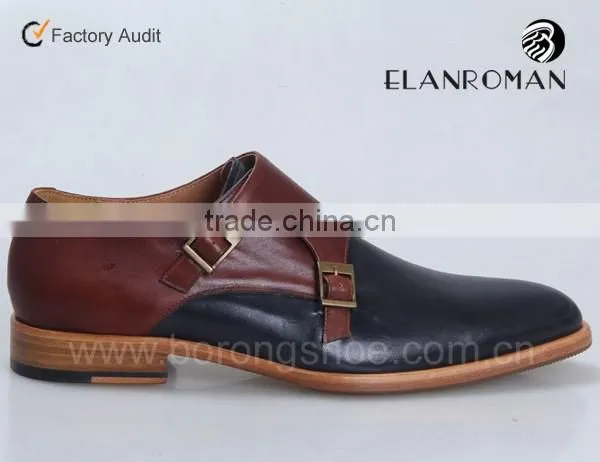 Wholesale brand names mens genuine leather shoes double monk strap