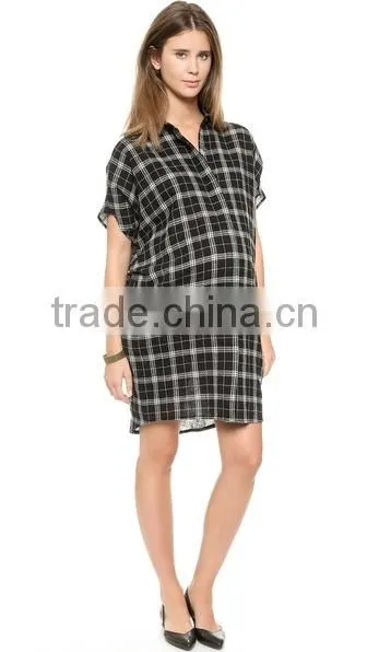 China flannel maternity plaid shirt dresses supplier long sleeve
