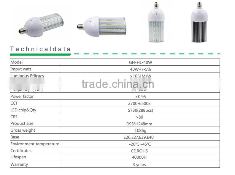 180degree E39 E40 IP64 Waterproof 277v LED bulb light