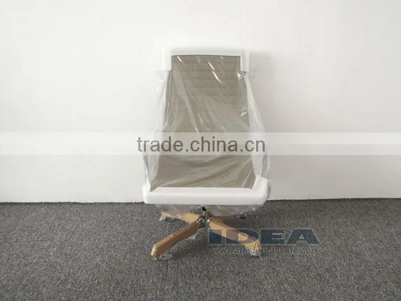 Replica Charles Aluminum Executive Easy Chair - Light Grey Genuine Leather