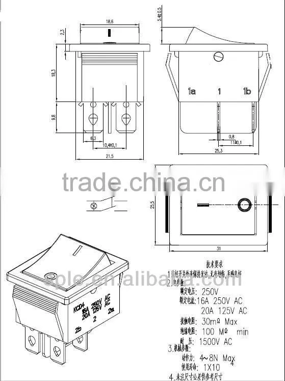 16A/250V KCD4 Rocker switch t125