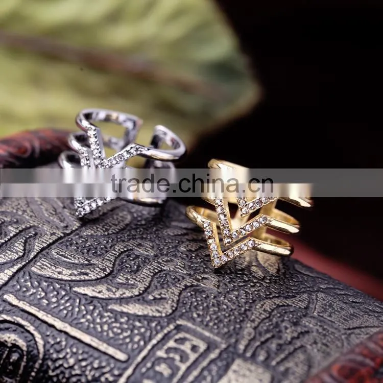 2015 china cheap wholesale fashion three layered crystal ring silver & gold ring- 2 colors