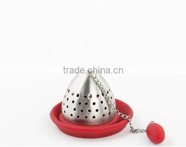 TD-072-Cute Loose Leaf Stainless Steel Tea Infuser with Silicone Drip Tray- Burgundy Red Color