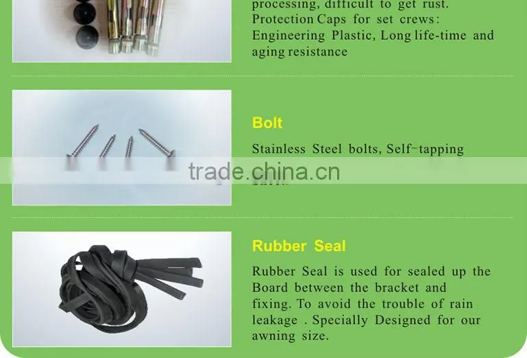 New arrival 1.5M assembled PC polycarbonate Metal Aluminum awning celling brackets for porch and window